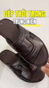 Dép Nam Trung Niên Màu Nâu Chất Liệu Da Cao Cấp Đế Cao Su Chống Trượt