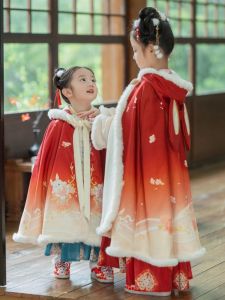 Thickened Traditional Hanfu Childrens Coat New Year Visit Clothes Winter Windproof Warm Red Childrens Ancient Costume