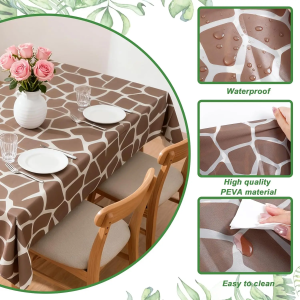 Wildlife Print Tablecloth Jungle Animals Theme - Tiger Zebra Leopard Giraffe Leaf Pattern for Party Decoration