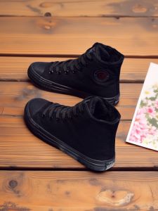 รองเท้าผ้าใบหนา สวมใส่สบาย สำหรับผู้หญิง ทรงหัวมน ด้านนอกทำจากยาง พื้นรองเท้าสีดำ สวมใส่สบาย รองเท้าลำลอง