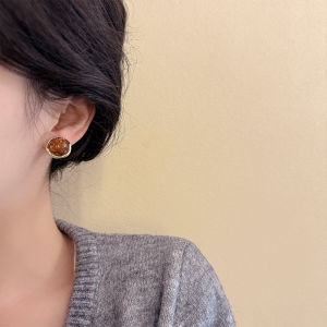 Kẹp Tai Hình Tròn Màu Nâu Pháp Cổ Điển Sang Trọng Thanh Lịch Không Cần Khoan Cho Phụ Nữ Kẹp Tai Hình Học Tròn Thanh Lịch