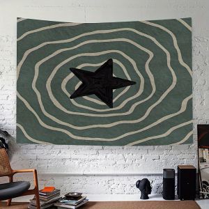 VIKAMA Geometric Starburst Tapestry Dark Green Color Clash Living Room Bedroom Scandinavian Bohemian Room Decoration