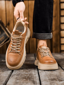Mens Casual Shoes 2025 Autumn New Style Trendy Retro Leisure Leather Shoes Teenagers Heightening British Style Workwear Board Shoes