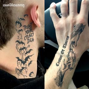 การออกแบบกันน้ำ รอยสักกึ่งถาวร รอยสักฮาโลวีน-ลายค้างคาวสไตล์โกธิค-รอยสักผู้ชายสำหรับคอ มือ นิ้ว รอยสักชั่วคราว ติดทนนาน 15 วัน