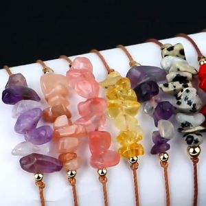 Unique Adjustable Woven Rope Natural Stone Amethysts Handmade Bohemia Bracelet Crystal Gravel Bracelets Beach Body Jewelry