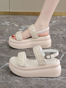 Shiny Particle Sandals Womens Summer Casual Thick Bottom Anti-slip Leisure Beach Roman Shoes Easy to Match Slip-On Loafers