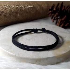 Gelang Tali Korea Polos Casual Hitam Pria Wanita I Gelang Casual 2mm premium