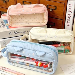 Pencil Pouch Y2k Polka Dot Cat Pencil Case Large Capacity Desk Storage Bag Korean Style Pen Bag Stationery Simple Cloth Stationery Bag