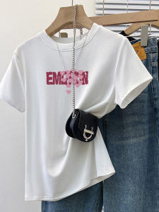 Summer New Vintage Slim Fit round Neck T-Shirt Pure Cotton Short Sleeve Design Sensation Shoulder Width Regular Print Casual Style