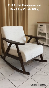 MODA Kyson Mid-century modern rocking chair 16kg with light beige upholstery thick cushion and dark wooden frame Walnut Color 100% Solid Rubberwood