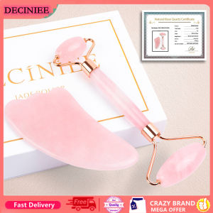 DECINIEE Natural Rose Quartz Powder Crystal Jade Roller Massage Spa Natural Pink face Massagers GuaSha Natural Stone Face Gua Sha Tools