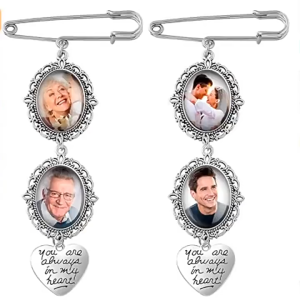 DIY Photo Wedding Bouquet Photo Brooches Pin Metal Angel Wing Photo Frame Pendant for Bride Groom DIY Oval Picture Frame Gifts
