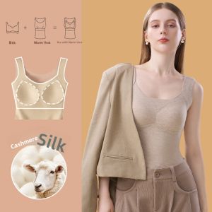 Miiow | Warm Silk Cashmere Vest Womens With Chest Pad Autumn Winter Style Seamless Base Layer Cotton Silk Strap Underwear