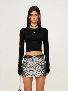 SMFK | Genetic Technology Acetic Acid Sports Top Short Simple Print Casual Fitted
