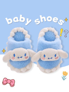 Dép Bông Ấm Áp Cho Bé Gái Sử Dụng Trong Nhà Mùa Đông Thiết Kế Đặc Biệt Tai Chó Dễ Thương Cha Mẹ-con Phong Cách Chất Liệu Da Lộn Gót Bằng