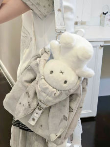 Cute Rabbit Ear Canvas Backpack Versatile Fashionable Travel Bag for College Students Class Hat Bag Sweet School Style