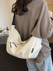 Multi-Pocket Casual Trend Creamy-white Large-Capacity Crossbody Bag 2024 New Arrival Fashion All-Matching Simple Cloth Bag Women