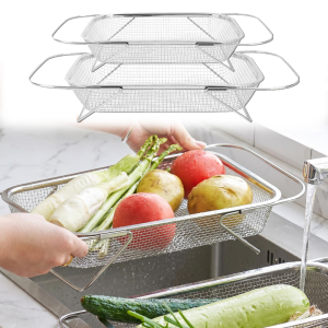 Retractable Stainless Steel Sink Colander / Expandable Drainage Basket / Telescopic Handle Over-Sink Strainer / Efficient Drainage Basket for Fruit Vegetable Washing