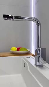 2-in-1 Rotatable Faucet Dual Outlet Pure & Hot Cold Water 360° Swivel Spout Kitchen Tap for Washing & Drinking Purified Water