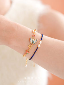 Elegant Blue Butterfly Enamel Ancient Method Porcelain Bracelet Womens Fashion Jewelry Small Audience Design High End Atmosphere