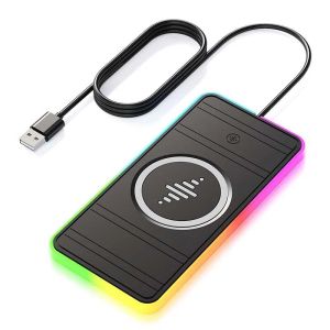 Car Wireless Charger Silicone Non Slip Pad RGB Light for IPhone15 14 13 12 Samsung 15W Car Phone Chargers Fast Charging Station