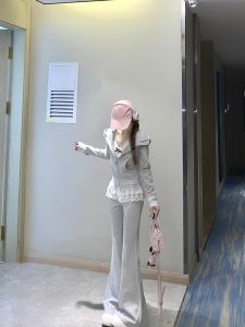 Spring 2025 Womens Lace Trim Hoodie Jacket Short Sweatshirt Outerwear Tank Top Sweatpants Three-piece Set Fashion Outfit