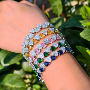 Sequito cao quý tam giác AAA đá Cubic Zirconia trang sức đeo cổ tay mạ bạc Nhiều Màu Vòng tay trang sức cho prom Đảng B381
