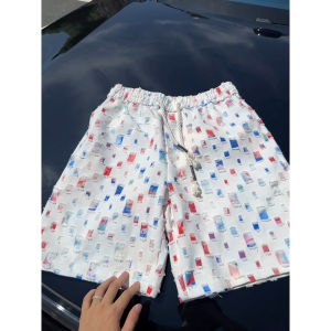 Quần Short Denim Kẻ Caro American Colorful Cho Nam Mùa Hè Thiết Kế Lỗ Rộng Rãi Quần Jeans Thường Ngày Năm Điểm Quần