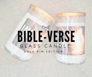 GLASS CANDLE WITH GOLD RIM 360g (BIBLE-VERSED DESIGN) CLEAN BURNING - SOLD PER PC. by CraftCandle