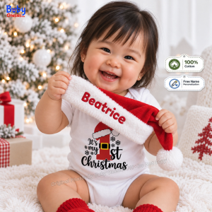 Christmas Baby Onesie with Personalized Santa Hat | Baby’s 1st Christmas Custom Name Newborn Holiday Outfit