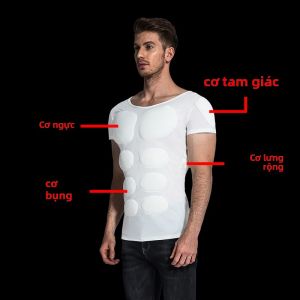 Áo Thun Nam Giả Cơ Không Lộ Cơ Bắp Áo Vest Bó Sát Áo Thun Lót Vai Giả Cơ Ngực Áo Thun Ngắn Tay Cổ Chữ V Mùa Hè Thường Ngày