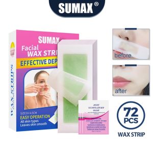 SUMAX Wax Strips For Hair Removal 72pcs for Upper Lip Facial Underarms Legs Deep Skin Care
