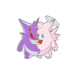 Bandai | Gengar And Clefable Split Design Hard Enamel Brooch Lapel Pin for Anime Enthusiasts And Collectors