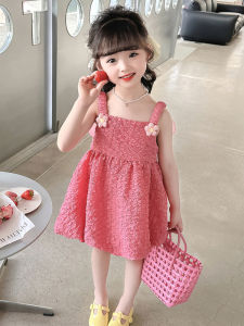 Fashionable Summer Strap Dress for Girls Baby Girls Sweet Princess Skirt Childrens Clothing Cotton Fabric Korean Style A-Line Skirt