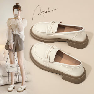 Agsdon | White Womens Loafers Summer British Style Easy-on Retro Thick-soled Versatile Shoes
