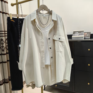 Loose Casual Womens Shirt Korean Style Shoulder Drop Sleeves Spring New Style Long Sleeve Polo Collar Workwear Outerwear