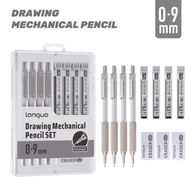Metal Mechanical Pencil Set4PCS Art Drafting Pencils with 80PCS Leads Refills 3PCS Erasers Case for Writing Sketching Drawing