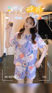 พร้อมส่ง ชุดนอน คอกลมเสื้อแขนสั้น+ขาสั้น ลายการ์ตูน 34 ลาย ผ้าคอตตอน เนื้อผ้านิ่ม ใส่สบาย ฟรีไซส์ WT