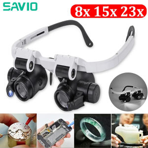 Kính lúp kính viễn vọng savio 8x15x 23X Kính lúp kính hiển vi chiếu sáng gắn đầu 2 Kính lúp sửa chữa đèn LED với kính lúp 8x15x23x