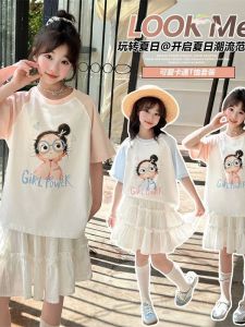 Pure Cotton Short Sleeve T-Shirt Casual Princess Style Summer Clothes for Girls mid to Large Children Fashionable Korean Version