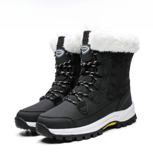 SHIPAILUO | รองเท้าบูทหิมะกันน้ำหนาสำหรับผู้หญิง ส้นกลาง ด้านบนสูง หนังแท้ ขนแกะเทียม บูทหิมะสำหรับฤดูหนาวในฮาร์บิน