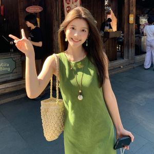 SENWA | Đầm Dài Quai Halter Màu Xanh Lục Phong Cách Pháp Hoài Cổ