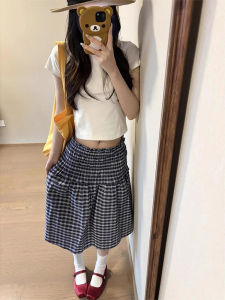 Váy Mini Kẻ Caro Cỡ Lớn Cho Nữ Mùa Hè Mới Dáng Quả Lê Che Mông Váy Midi Chữ a Cạp Cao Không Tay Màu Trơn