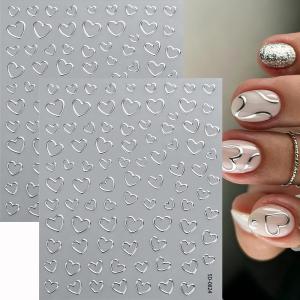 1/2Pcs 5D Silver Hollow Love-Heart Nail Stickers Minimalist Metallic Lines Heart Nails Decals Self-adhesive Love Manicure Slider