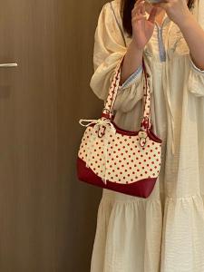 Túi Xách Tay Đính Chấm Bi Đỏ Dễ Thương Cho Bé Gái Mùa Hè 2025 Thiết Kế Tote Nhỏ Thời Trang Mới Túi Đeo Vai Đơn Cho Nữ