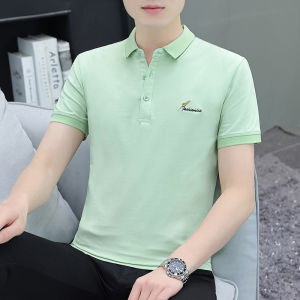Pure Cotton Short Sleeve Polo Shirt Mens Summer New Turn Collar Embroidered White Mens Collared T-Shirt Youth Fashion Trend