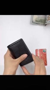 RFID Wallet Carbon Fiber Credit Card Holder PU Leather Automatic Pop-up Card Holde for Man Metal Mini Case Wallet Dompet Lelaki