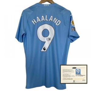 Man.city เสื้อเจอร์ซี่ย์แขนสั้น Harland No. 9พิมพ์ลายเซ็นผู้เล่นรุ่นแข่งขันชุดฟุตบอลพัดลมฟุตบอลของขวัญ
