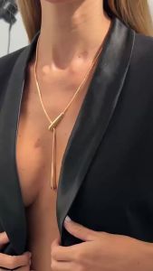 Ingemark | Ingemark Elegant Smooth Water Drop Pendant Necklace for Women Minimalist Long Snake Bone Chain Choker Sweater Chain Jewelry Gift