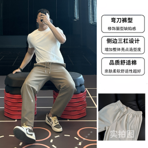 Irontrap Mens Training Sports Pants Elastic Waist Curved Knife Shape Casual Commuting Spring Summer Cotton Polyester Blend